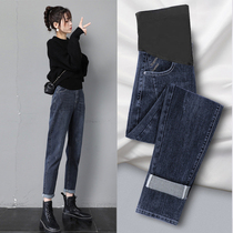  Pregnant womens jeans spring and autumn bottoming small pants womens summer thin fashion outer wear plus size dad pants autumn