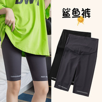 Pregnant womens shorts womens summer thin fashion outside wear safe bottoming shark pants high waist belly pregnant womens pants summer clothes