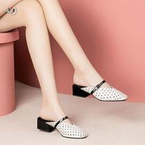 Baotou half slippers female summer outside wearing Net red with white fashion Wild Wild in thick and comfortable Muller lazy slippers