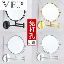 Free hole space aluminum beauty mirror Bathroom makeup mirror Bathroom telescopic folding mirror Double-sided mirror enlarged wall hanging