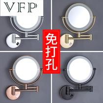 Bathroom makeup mirror LED with light free hole wall folding telescopic mirror Hotel bathroom vanity beauty mirror