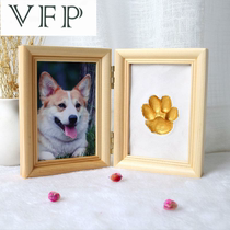  Pet paw print mud diy souvenir cat paw dog paw memorial European rectangular two-fold solid wood photo frame Home decoration