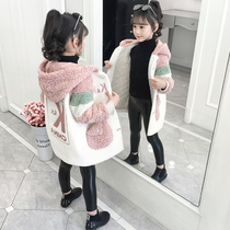 Korean girls autumn and winter coat 2021 new winter style childrens clothing long cotton thick net red coat