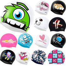 Korea AQUS professional men and women universal waterproof swimming cap silicone fashion printing cartoon swimming cap