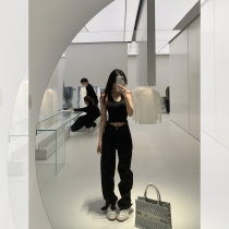 Doudou sauce chic (handsome ex-boyfriend) straight jeans womens autumn New loose retro split pants tide