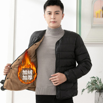 Lambswool liner cotton coat mens short winter light down cotton suit plus velvet thickened middle-aged and elderly dad small quilted jacket