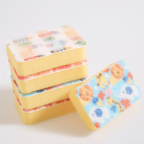 Japanese cute printing decontamination cleaning sponge wipe kitchen brush dish cloth absorbent non-stick Oil 5 pieces