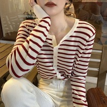Small man 2021 fashion fried Street summer new Korean version of ins Wind loose striped knitted cardigan jacket