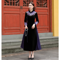 High-end gold velvet modified cheongsam long 2021 New temperament young Chinese style dress