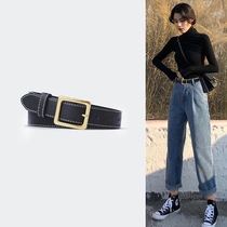 Womens belt womens belt with jeans fashion simple all-match ins style pants belt net red Korean square buckle black