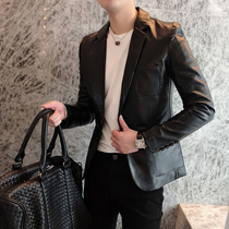 Autumn and winter mens leather young handsome trend jacket social people Ruffian handsome casual Korean version of the black coat suit