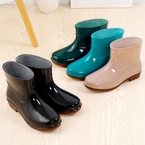 Japanese Rain Shoes Lady Fashion style Exterior Wearing Non-slip Rain Boots Midbarrel Rubber Shoes New Set Shoes Low Bunch of Short Cylinder Waterproof Shoes