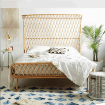 Nordic Japanese Real rattan bed simple creative apartment rattan bed homestay hotel country style double rattan bed furniture