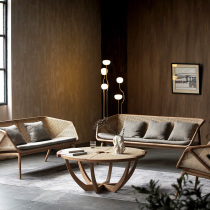 Internet celebrity designer rattan sofa Nordic medieval minimalist living room leisure solid wood sofa chair combination retro recliner