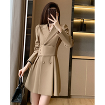 Early Autumn Womens 2022 New French Small Man Small Fragrance Dress Womens Spring and Autumn Waist Seal Blazer Dress