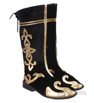  Mens Mongolian dance performance boots Dance shoes Lace-up black gold flower high tube dance mens boots Tibetan dance boots