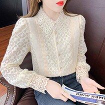 Bakusen temperament foreign style autumn and winter 2021 New exquisite lace embroidery lapel single-breasted long sleeve female