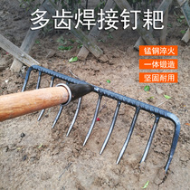 Iron rake welding rake planting vegetables turning soil and loosening soil household three-tooth four-tooth nine-tooth eleven-tooth rake agricultural tool rake