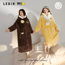 Lemachi Smiling Face Joint Sleeping Robe Female Winter Embroidery Long home Cuts cute teenage girl Winter Coral Suede Couple Pyjamas