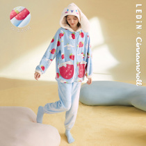 Lechi Sanrio co-name big-eared dog strawberry flannel pajamas female winter cute girl home suit loose