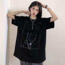 LIFE CAVEMPT C E Tide Cards Original Juku Abstract Line Frame Printed Round Collar Loose bf half-sleeve male and female T-shirt