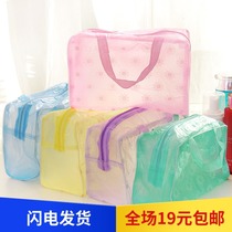 Fashion flowers waterproof transparent bath bag bathroom finishing bag wash bag portable bath products storage bag