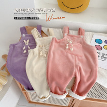 Korean baby clothes autumn and winter Girls cute plus velvet overalls padded suspenders