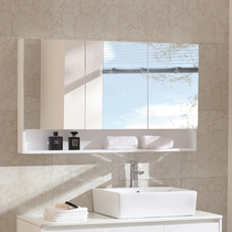 Bathroom mirror cabinet Mirror box wall-mounted bathroom mirror bath cabinet solid wood package shelf mail customization free installation