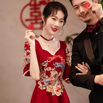 Chinese style big code fat mm toast woman 2022 new rework bride wedding wedding party dress back door gown dress dress