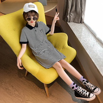 Girls Summer dresses Childrens skirts Foreign style net red 2021 new Korean version of the big childrens clothing girls summer polo