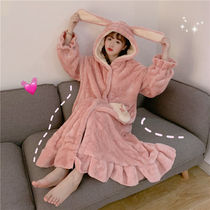 Autumn and winter pajamas schoolgirls set plush princess style thickened coral velvet dormitory ins social robe