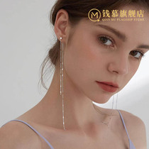 Light Extravagant Retro S925 Pure Silver Platinum Conspiculated Long earline Japan-Japan-Japan Emulation Diamond Earnail Female earbuds