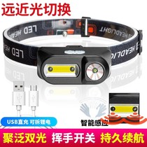 Headband light led induction headlight strong light charging super bright night fishing special head-mounted flashlight large area COB pan
