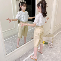Girls summer clothing suit 2022 new childrens clothing nets red short sleeves summer little girl trendy ocean gas two sets of damp