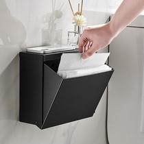  Punch-free toilet tissue box black stainless steel bathroom brushed square carton household waterproof roll paper pumping rack