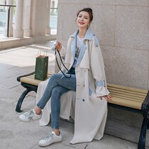 Trench coat women 2021 Spring and Autumn New Products color matching stitching waist lace temperament British style long coat tide