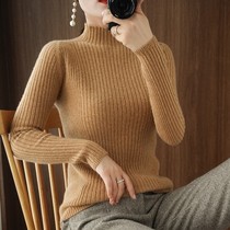 21 Autumn and winter new semi-high collar slim sweater womens pullover knit sweater foreign long sleeve inside tight bottom top