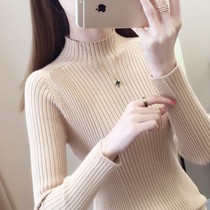 Thickened semi-turtleneck sweater womens autumn and winter New slim body tight knit sweater middle collar top long sleeve base shirt