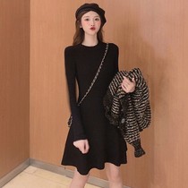 With coat sweater skirt female autumn and winter small man long slim temperament foreign-style knitted bottom dress