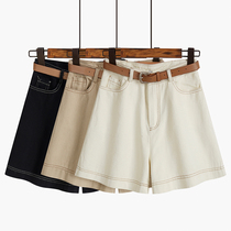Denim shorts womens straight loose summer 2021 new small retro thin section high waist thin wide leg pants