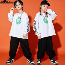 Childrens hip-hop hip hop loose white sweatshirt New Years Day boys hiphop performance costume girls dance costumes