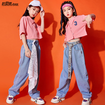 Girl Street Dance Suit Korean Version Children Jazz Dance To Suit New Hip-hop Short Sleeve Tidal Load Less Children Walk Show Costumes