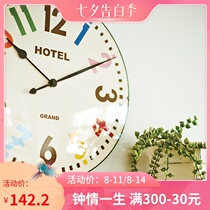 Duodijia childrens wall clock mute bedroom watch living room household fashion Nordic color luminous clock wall watch