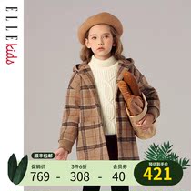 ELLE Kids childlike girls Coats Winter Children Foreign Pistes Long checkered girls woolen sweater