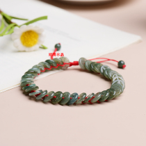 Natural jade jade oil green five emperor money anklet red rope woven jade money buckle men's and women's anklet to ensure safety