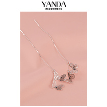 Yan 925 sterling silver butterfly ear thread female fashion simple High Sense face thin tassel girlfriends earrings