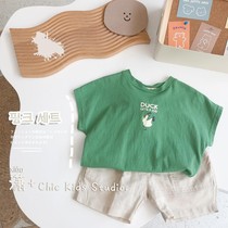 Fresh Green ~ loose version Korean cotton children short sleeve T-shirt boys and girls summer baby half sleeve base shirt