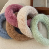 Fall winter thickened cream color plush headband wide version cute girl heart imitation mink hair pressing headband Korean version
