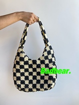 Bad Bear Bazaar new black and white checkerboard contrast color underarm bag ins compilation bag cashew-shaped summer large capacity