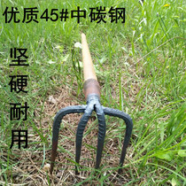 Iron rake agricultural tool steel rake grappling hook nail rake three or four tooth rake loose soil Harrow turning soil rake garden rake